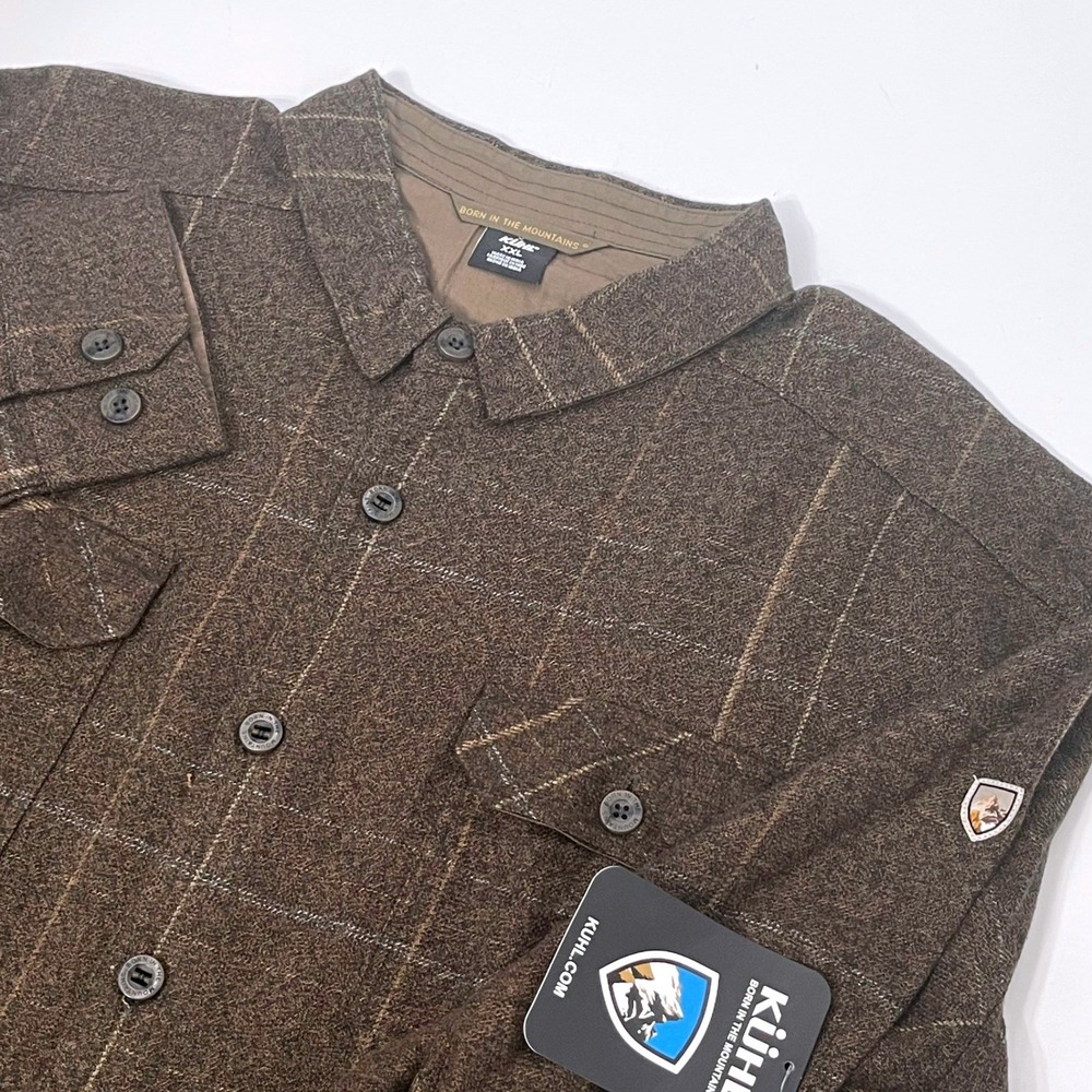 Kuhl Deviatr Shirt-Jac Mens XXL Dark Roast Brown Plaid Flannel Jacket 7516 NEW